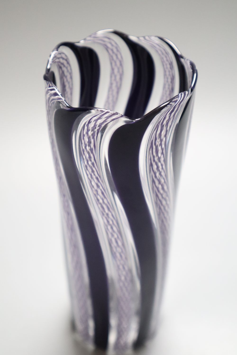 A contemporary art glass vase, by Elaine Sheldon and Dominic Cooney, 2000, with amethyst latticino - Image 2 of 3