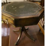 A military style mahogany and brass bound octagonal 'rent' table, width 60cm depth 68cm