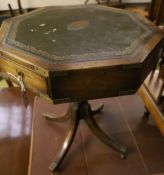 A military style mahogany and brass bound octagonal 'rent' table, width 60cm depth 68cm