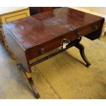 A Regency mahogany sofa table, with ebony stringing, and two frieze drawers, width 97cmCONDITION: Of