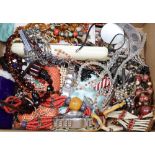 Assorted jewellery including costume, banded agate bead necklace and wrist watches etc.