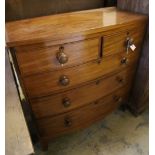 A bow-fronted mahogany chest fitted two short drawers and three long drawers, width 98cm depth