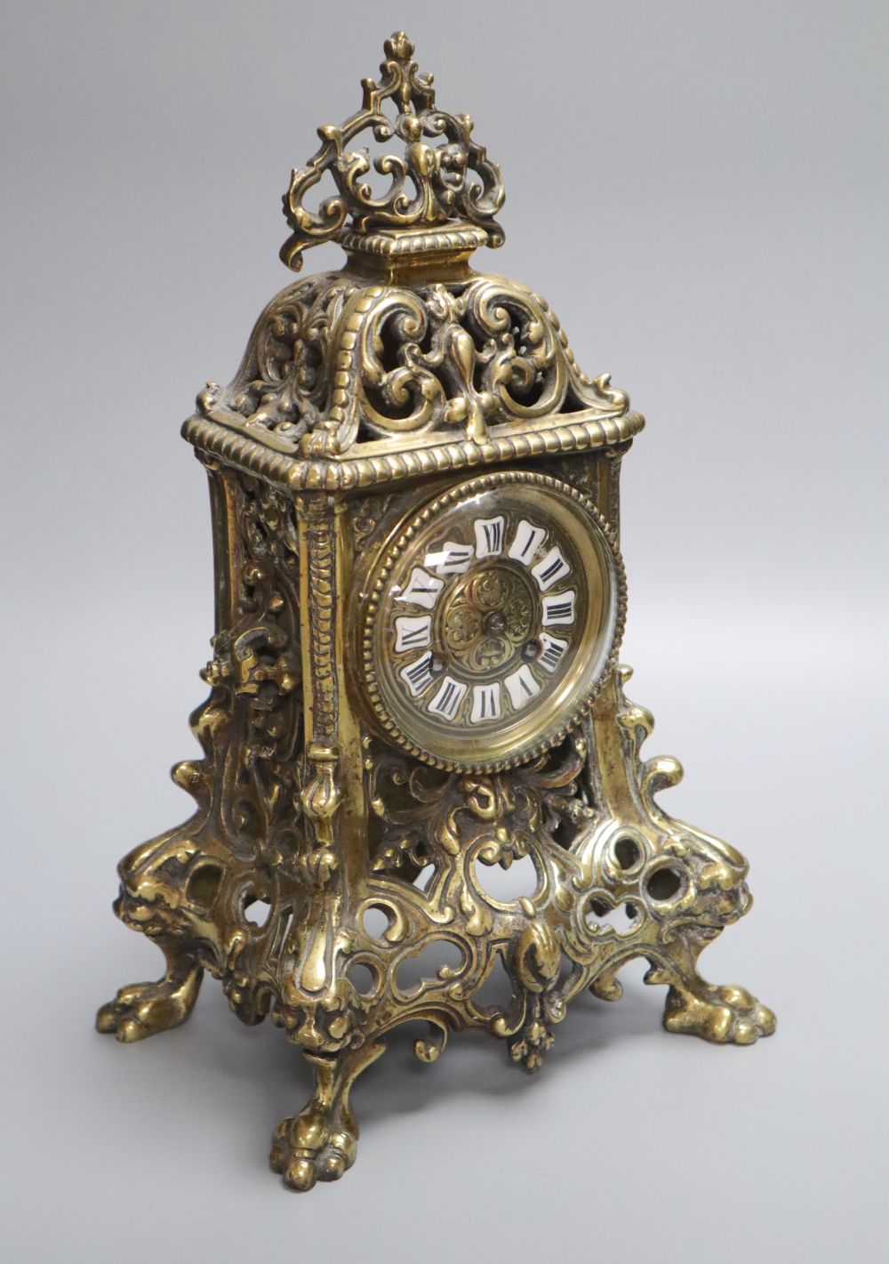 A 19th century French brass mantel clock, height 36cm