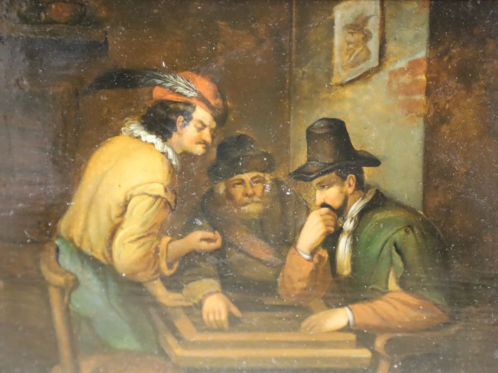 19th century German School, oil on zinc, 17th century tavern interior, 15 x 20cmCONDITION: A