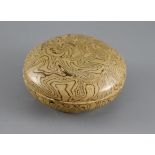 A Chinese marbled straw glazed box and cover, Tang dynasty or later, 11cm diameterCONDITION: Good