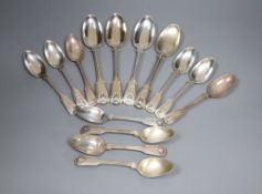 Four Victorian silver fiddle, thread and shell pattern table spoons, William Eaton, London, 1845 and