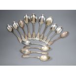 Four Victorian silver fiddle, thread and shell pattern table spoons, William Eaton, London, 1845 and