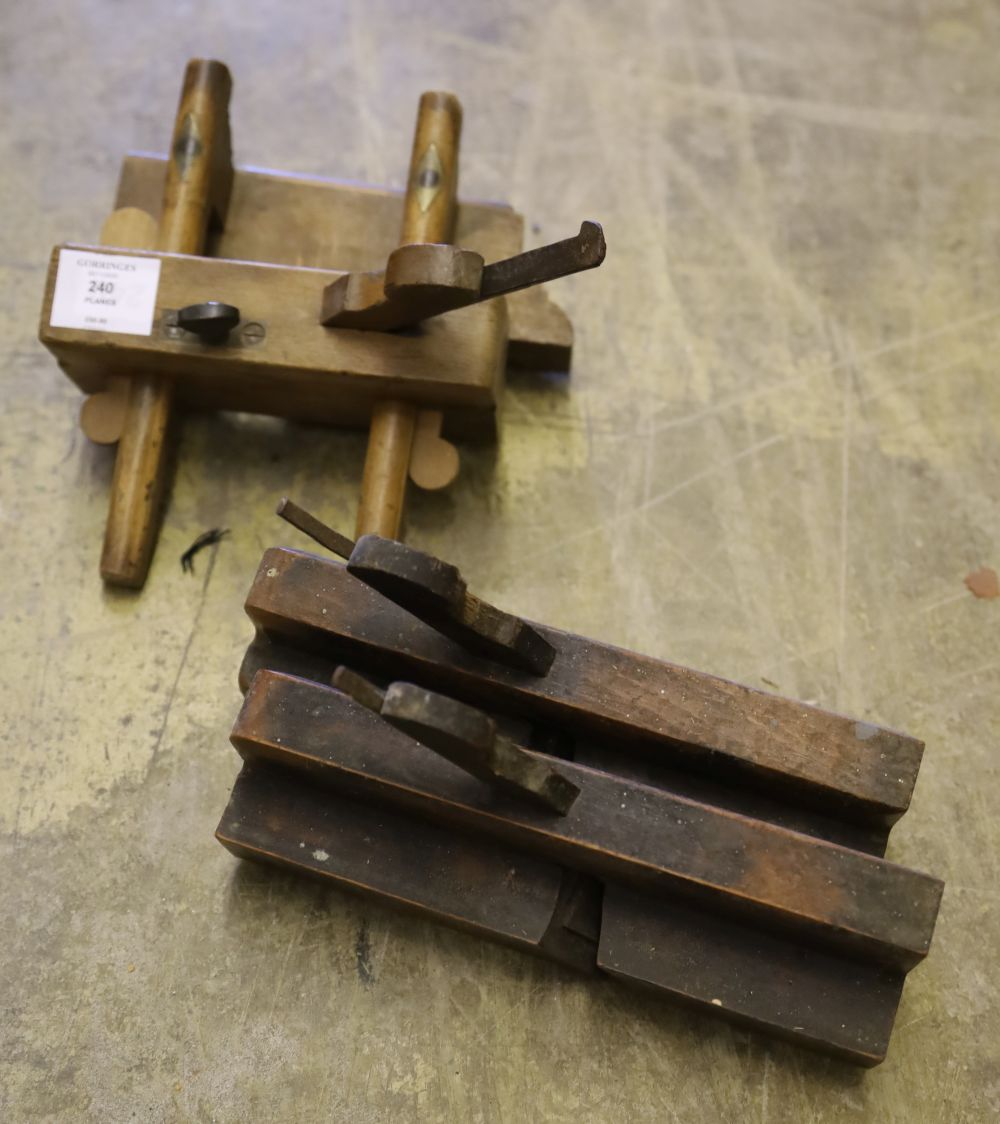 A collection of Victorian and Edwardian beech moulding planes and a plough plane