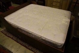 Jans of London. A reproduction mahogany campaign style double bed frame and mattress, width 158cm