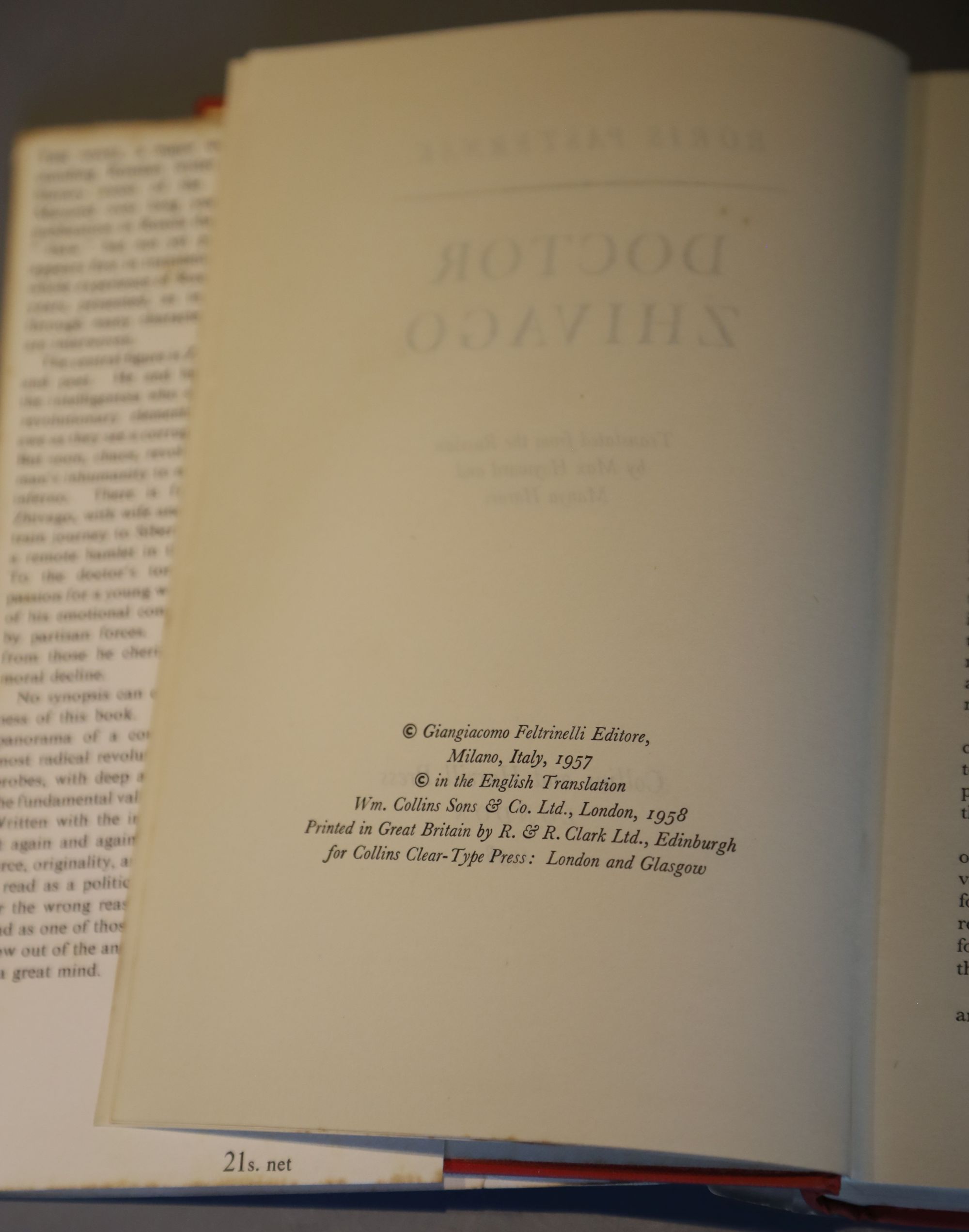 Pasternak, Boris - Doctor Zhivago, 1st edition in English, translated by Max Hayward and Manya - Image 3 of 3