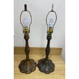 A pair of brass Art Nouveau style lamps