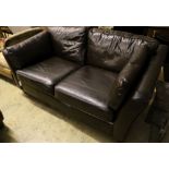 A modern brown leather two seat sofa, width 190cm depth 100cm