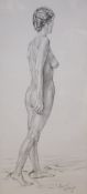 Franco Matania (1922-2006), pencil drawing, Standing female nude, signed, 46 x 21cm Franco