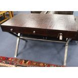 An Andrew Martin faux crocodile skin and chrome desk, width 120cm depth 70cm height 75cm