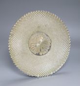 A 19th century French mirrored moulded glass dish, with a band of diamond shaped facets, 30.5cm