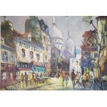 Marchand, oil on canvas, Place du Tertre Montmatre, signed, 21 x 26cm