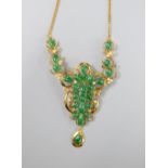 A 20th century Italian Uno-A-Erre, 585 yellow metal , pear shaped jade and diamond chip cluster