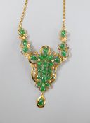 A 20th century Italian Uno-A-Erre, 585 yellow metal , pear shaped jade and diamond chip cluster