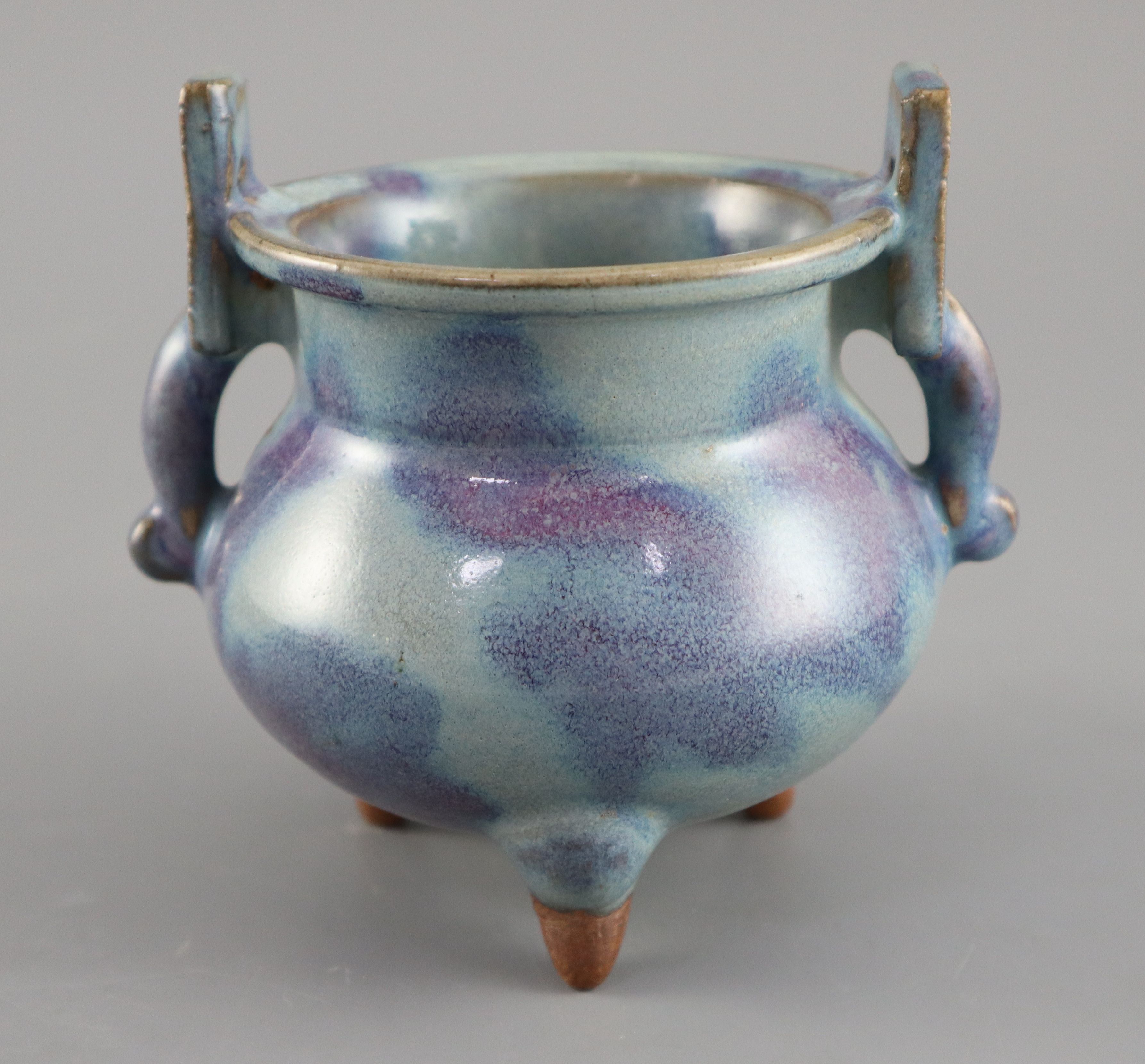 A Chinese Junyao tripod censer, Song dynasty or later, 12.5cm wide - Image 7 of 12