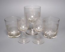 Scottish Gaelic Society centenary commemorative glass (1780-1880) - a goblet , two tumblers and