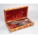 A mid 19th century mahogany and brass cased steel surgeon's set, case 30cm most items by J & W Wood,