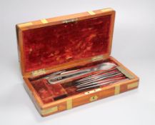 A mid 19th century mahogany and brass cased steel surgeon's set, case 30cm most items by J & W Wood,