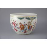 A Chinese famille rose 'immortals' jardiniere, 19th century, 22cm diameterCONDITION: Two small