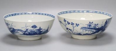 Two Worcester 'The Precipice' bowls, c.1765-70, largest diameter 21cmCONDITION: Larger of two