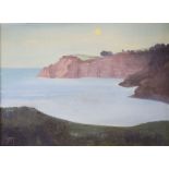 Stella Marsden (b.1921), oil on canvas, Still bay with rising moon, label verso, 40 x 55cm