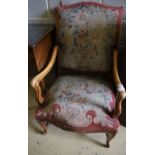 A Louis XIV style tapestry upholstered walnut framed fauteuil, width 62cm height 102cm