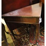 A George III triangular mahogany pad foot drop leaf table, width 90cm, depth 46cm, height 70cm