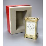 A 20th century lacquered brass carriage timepiece, retailed by Garrard & Co, boxedCONDITION: The