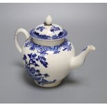 A Pennington's Liverpool teapot, c.1775, printed with Two Quail pattern in underglaze blue, with