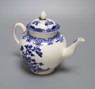 A Pennington's Liverpool teapot, c.1775, printed with Two Quail pattern in underglaze blue, with