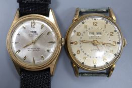 Two gentleman's steel and gold plated manual wind wrist watches, Oris Super and Dulux calendar, both