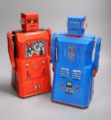 Rocket USA, a rare limited edition 2001 Red R-1 Robot with Black Band, No. 15/34 and a blue