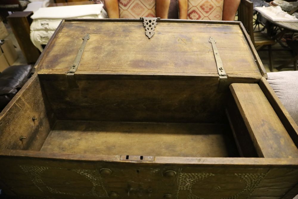 A 19th century teak and brass Zanzibar chest, width 110cm depth 47cm height 46cm - Image 4 of 4