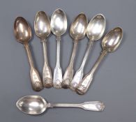 Fourteen assorted 19ct century silver fiddle, thread an shell pattern teaspoons, various dates and