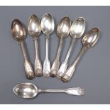 Fourteen assorted 19ct century silver fiddle, thread an shell pattern teaspoons, various dates and