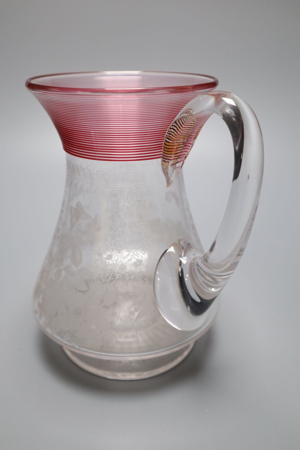 A Victorian 'E. Oakes 1887' etched commemorative jug, with red trailing to the neck, 16.5cm - Image 2 of 5