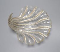 A French moulded scallop shell dish, late 19th century, gilt highlighted naturalistic moulding, 18.