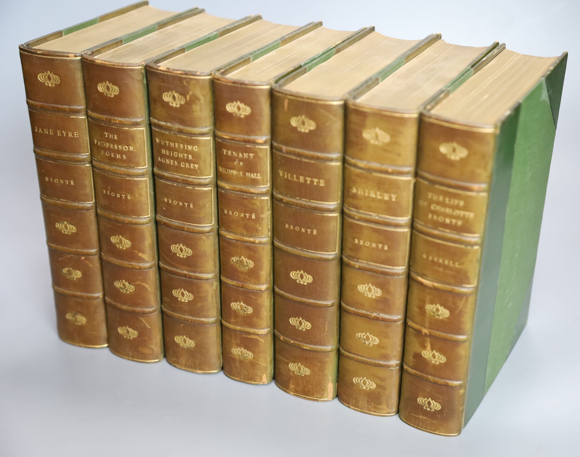 Bronte, Charlotte, Emily and Anne - Works, The Haworth edition, 7 vols, 8vo, half green calf, (