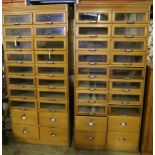 A pair of mid 20th century haberdashery cabinets, width 90cm depth 46cm height 199cm