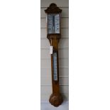 A Victorian oak stick barometer, height 100cm