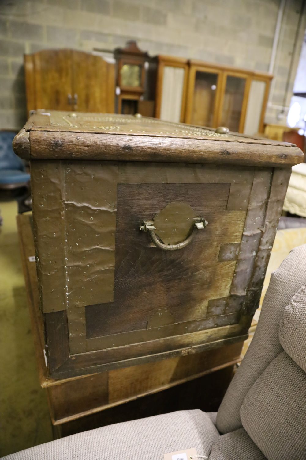 A 19th century teak and brass Zanzibar chest, width 110cm depth 47cm height 46cm - Image 3 of 4