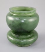 A Chinese miniature spinach jade tripod censer and stand, 5.2cm high