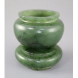 A Chinese miniature spinach jade tripod censer and stand, 5.2cm high