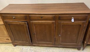 A French cherrywood buffet, width 192cm, depth 54cm, height 110cmCONDITION: Some light scuffing to