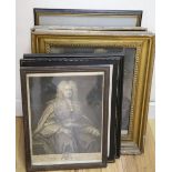 Six assorted antique engravings, Portraits of William Pitt, Oliver Cromwell, Robert Lloyd Raymond,
