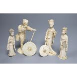 Four early 20th century Japanese sectional ivory figures, tallest 14cmCONDITION: Man with stick -